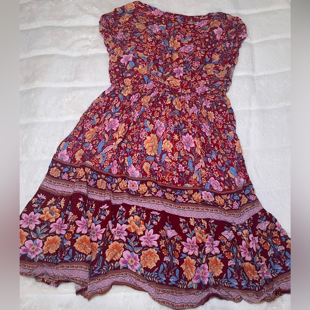 Red Boho Flutter Floral Dress - Picture 3 of 7